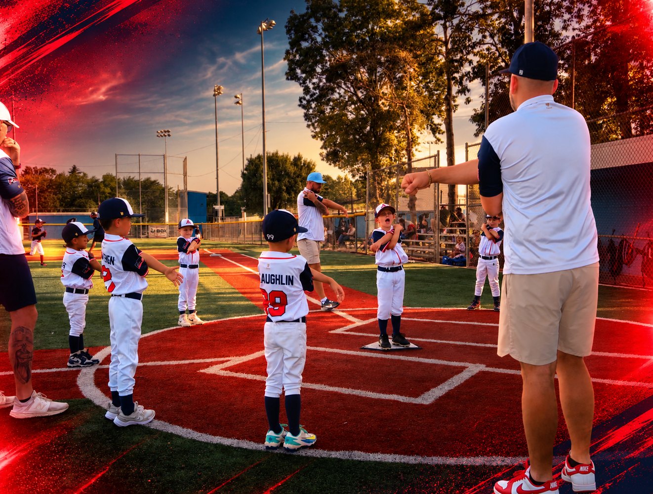 Youth baseball players warming up at the facility