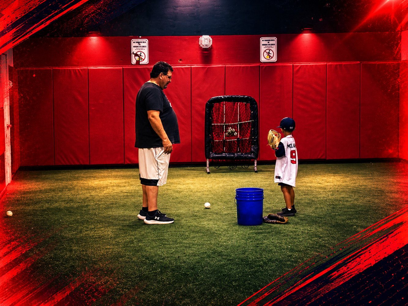 Baseball training session under the lights